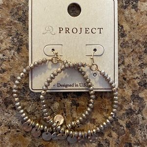 Taupe Beaded Hoop Earrings